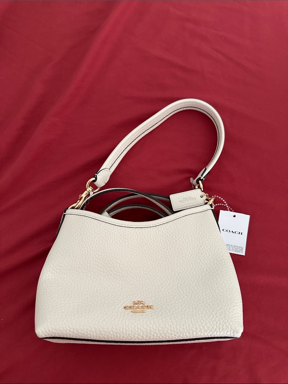 Small Coach Cream Pebbled Leather Shoulder Bag with Gold Hardware